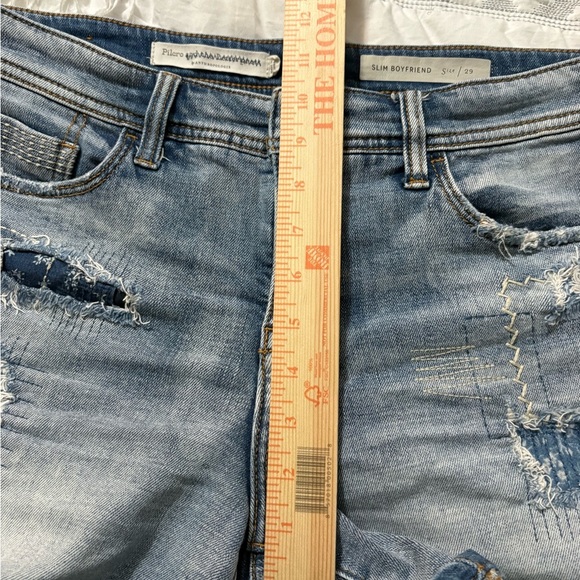 Anthropologie Pilcro Patchwork Distressed Blue Jean Shorts. Slim Boyfriend. 29 - Picture 8 of 14